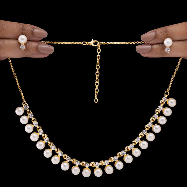 Anti-Tarnish Pearl & Crystal Studded Statement Necklace Set with Earrings