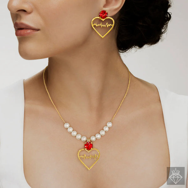 Anti-Tarnish Heart Necklace Set With Earrings