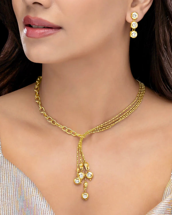 Anti-Tarnish Gold Plated Crystal Necklace Set With Earrings