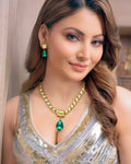 Anti-Tarnish Emerald Crystal Necklace Set With Earrings