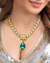 Anti-Tarnish Emerald Crystal Necklace Set With Earrings