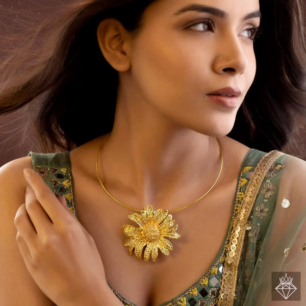 Super Saver Pack π Anti-Tarnish Premium Quality GOLD Plated SUNFLOWER Necklace Set With Earrings, Bracelet & Ring (Adjustable Size)