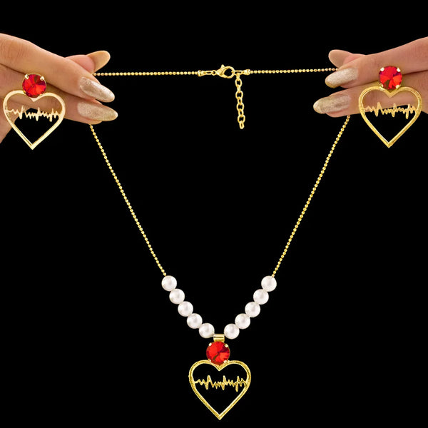 Anti-Tarnish Heart Necklace Set With Earrings