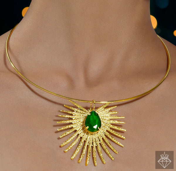 Anti-Tarnish Emerald Necklace Set With Earrings