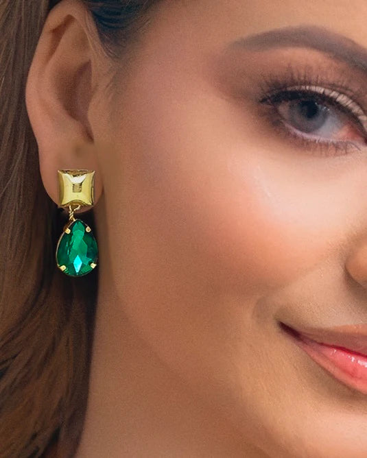 Anti-Tarnish Emerald Crystal Necklace Set With Earrings