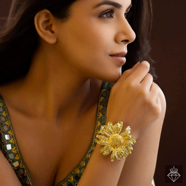 Super Saver Pack π Anti-Tarnish Premium Quality GOLD Plated SUNFLOWER Necklace Set With Earrings, Bracelet & Ring (Adjustable Size)