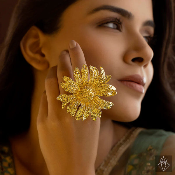 Super Saver Pack π Anti-Tarnish Premium Quality GOLD Plated SUNFLOWER Necklace Set With Earrings, Bracelet & Ring (Adjustable Size)