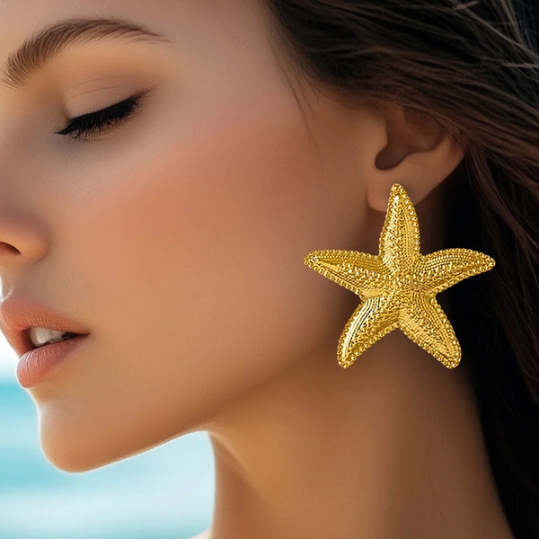 Super Saver Pack 🎁 Anti-Tarnish Premium Quality GOLD Plated STARFISH Necklace Set With Earrings, Bracelet & Ring (Adjustable Size)