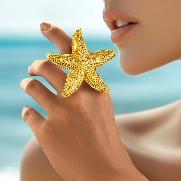 Super Saver Pack 🎁 Anti-Tarnish Premium Quality GOLD Plated STARFISH Necklace Set With Earrings, Bracelet & Ring (Adjustable Size)